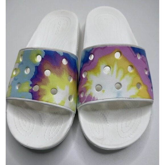 Crocs Classic Tie dye Graphic Slide Women's 8 Mens 10 Sandal Slip On Shoes - Picture 4 of 11